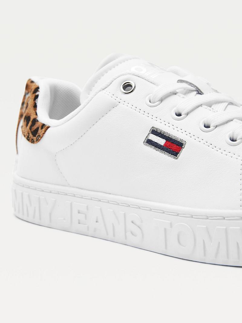 Női Tommy Hilfiger Leopard Accent Bőr Alkalmi Cipő Fehér | HU 592LIS